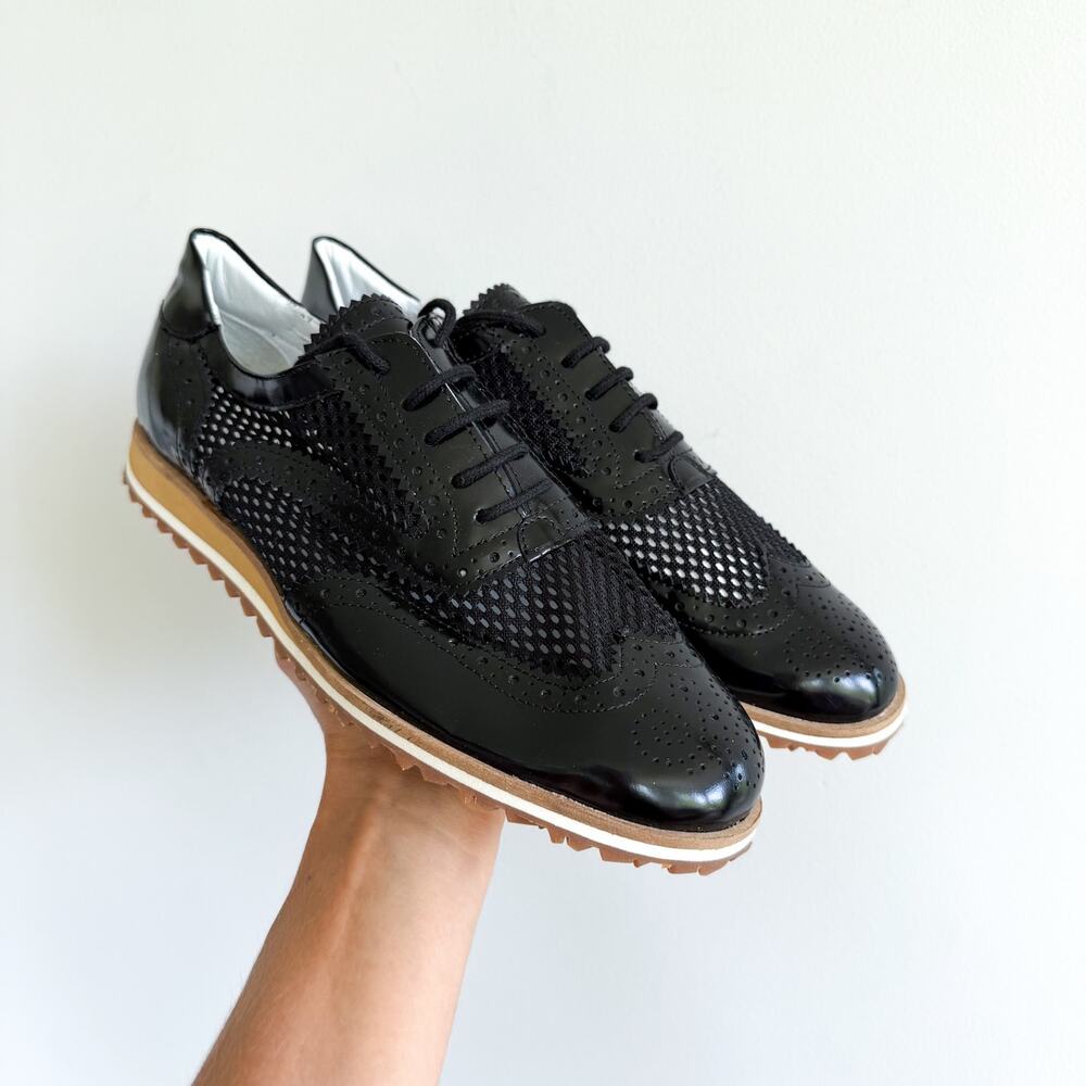 Walter Genuin Brogue Calf Leather Mesh Spikeless Golf Loafer Shoes Black 9